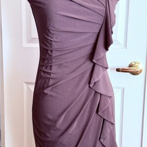Suzi Chin for Maggy Boutique One-Shoulder Ruffled Dress in Mauve